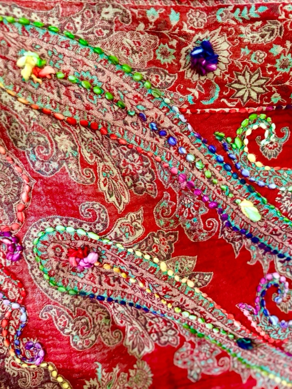 Boho paisley wool fur trimmed shawl wrap Himalayan Yak - Picture 11 of 13